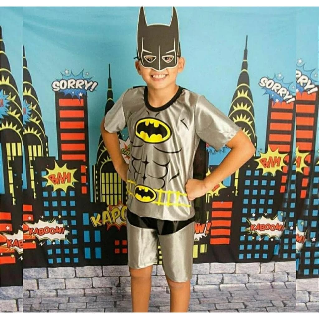 Fantasia Batman Infantil Menino Longa Com Enchimento Capa Máscara Super Herói Festa Carnaval Cosplay