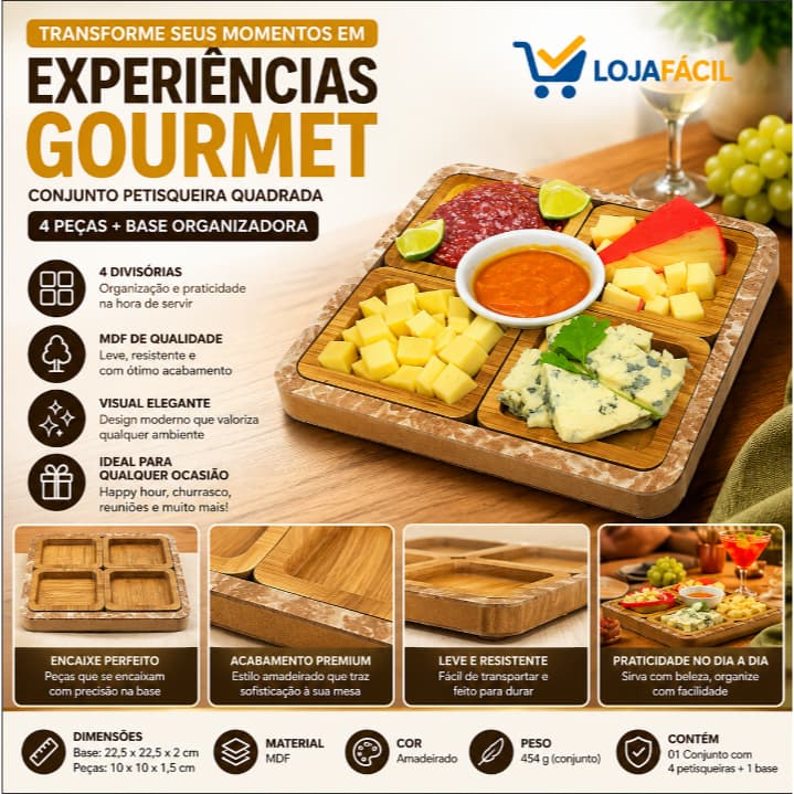 Conjunto 4 Petisqueiras Madeira Rústico Durável Servir Petiscos Para Queijos Frios Happy Hour Amigos