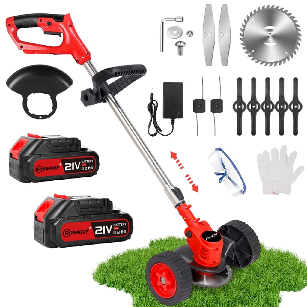 Cortador de Grama Portátil Roçadeira Elétrica 21V com Roda