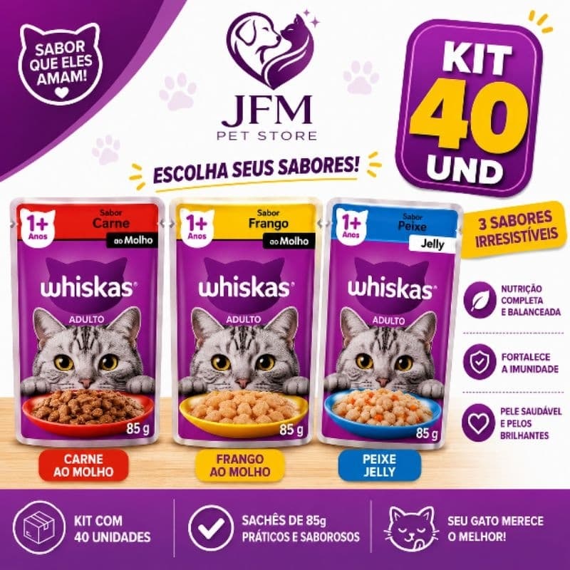 WHISKAS Sachê para Gatos 85g (escolher o sabor) - 40 UND