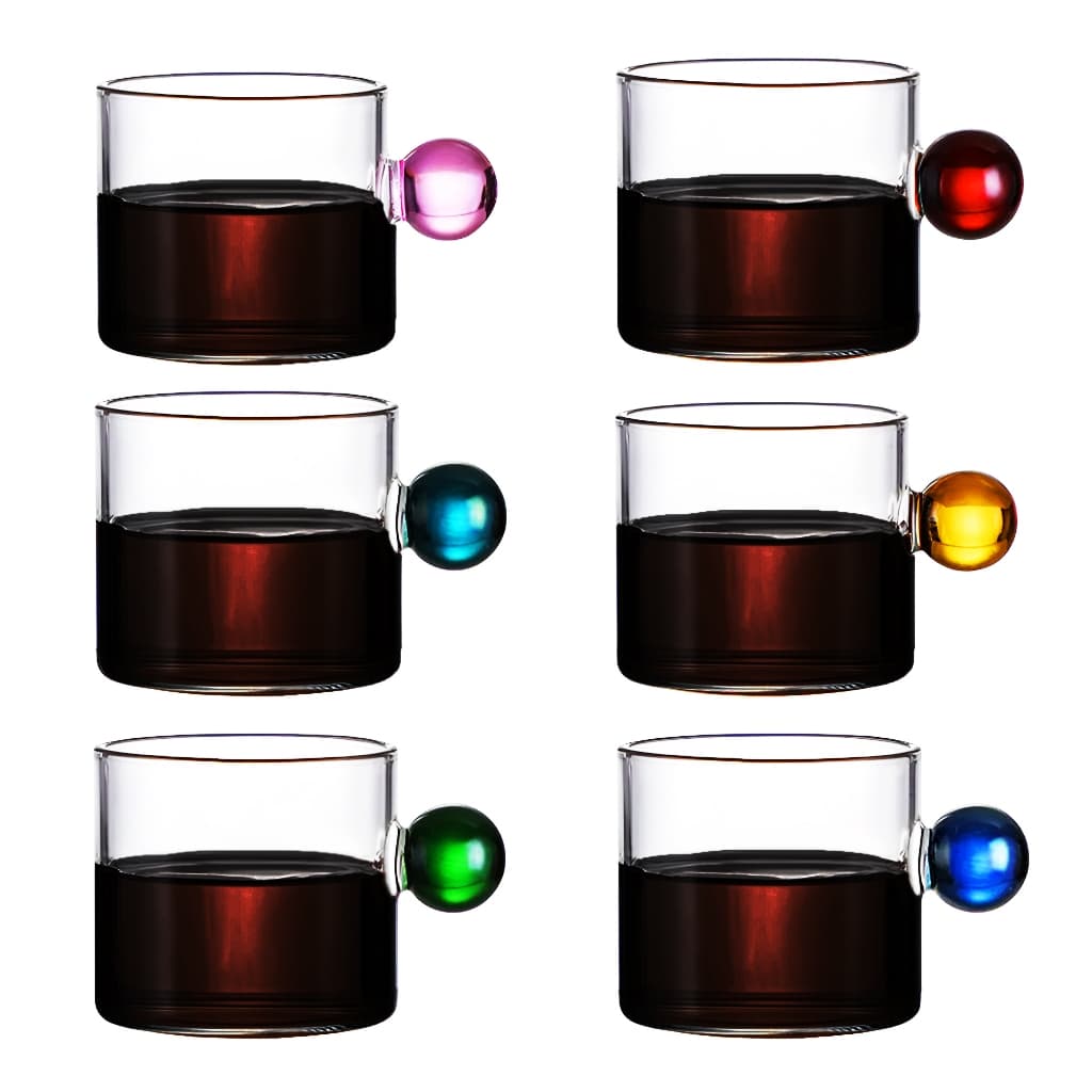Kit 6 Xícaras Caneca Vidro Borossilicato Alça Colorida Bolinha 80ml