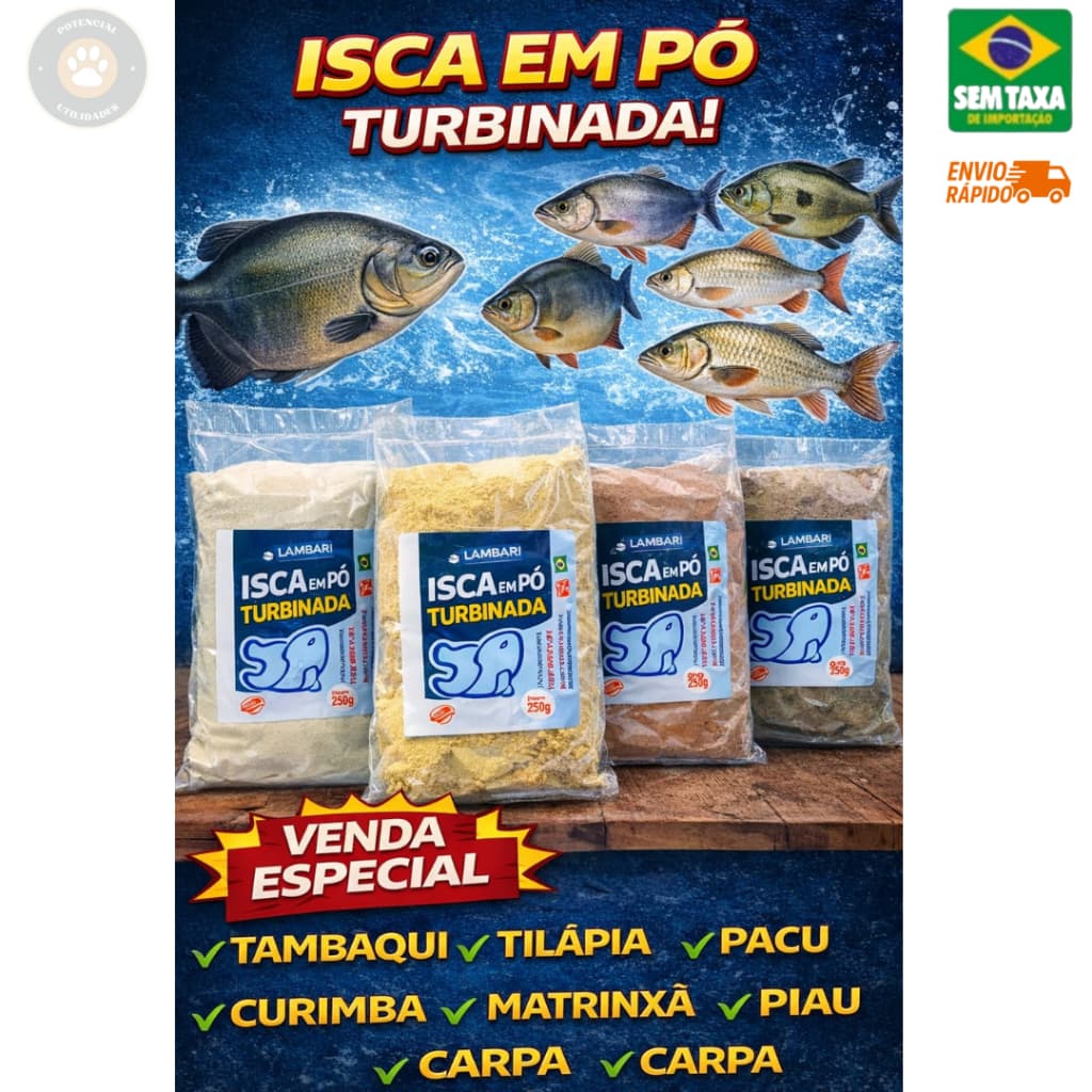 Isca em Pó Turbinada Lambari 500g Pesca Tambaqui Tilápia Pacu Carpa Curimba