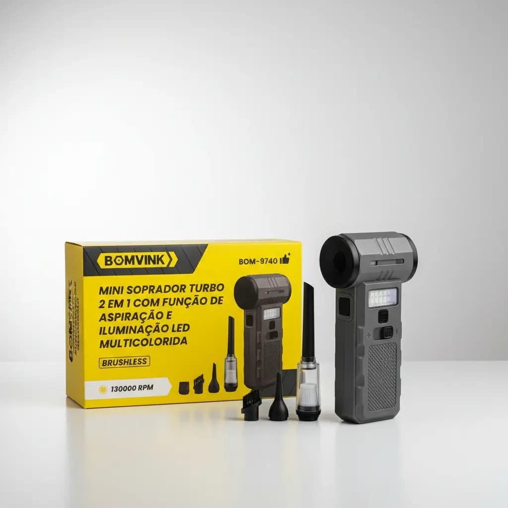 Soprador Turbo 2 Em 1 Portátil C/ Aspirador Led Recarregável