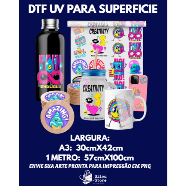 Folha DTF UV para superficie  Adesivos para Personalizados Antes de Comprar Ja tenha seu arquivo pronto