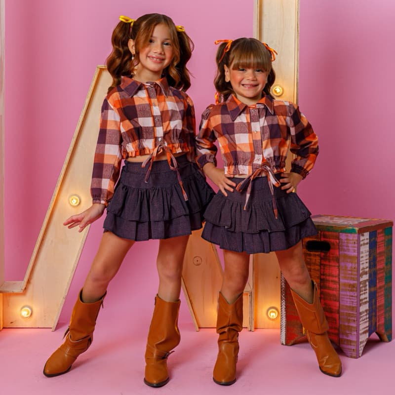 Combinadinho Xadrez Infantil Juvenil Roupa Menina Tam 4, 6, 8, 10, 12, 14, 16 Conjunto Festa Junina