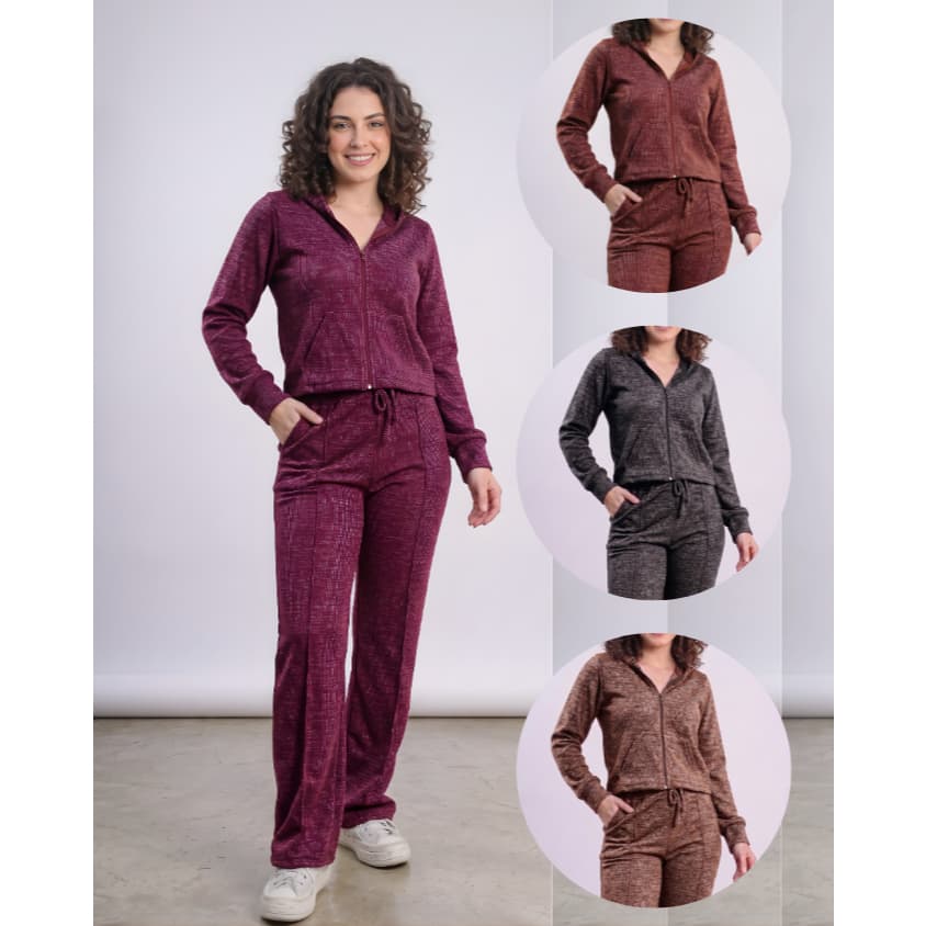 Conjunto Feminino em Tecido Ribe canelado premium-  Zíper /Bolsos / Capuz