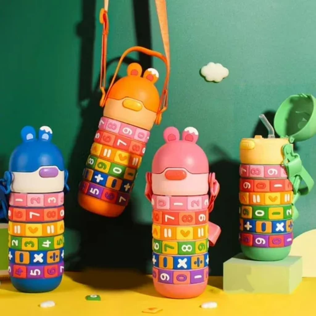 Garrafa De Água Squeeze Canudo Infantil Escolar Academia 450 Garrafinha Interativa Tabuada