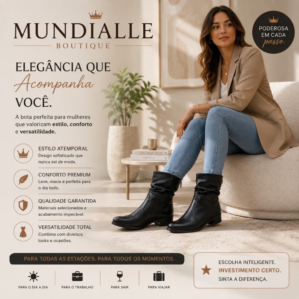 Bota Feminina Coturno Cano Curto Enrugada Coturno Confortável Envio Imediato