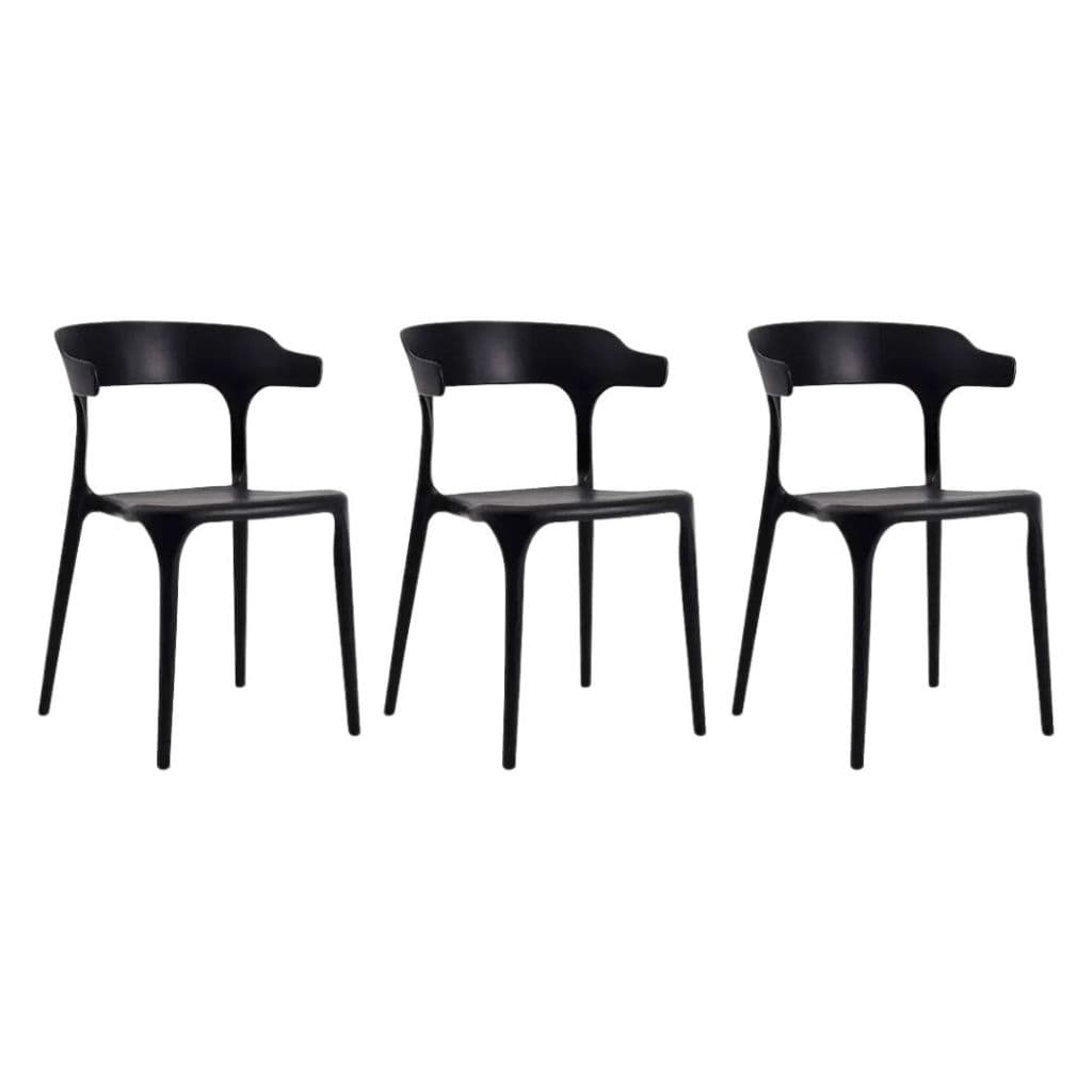 Conjunto 3 Cadeiras Empilháveis Chifre Preto Jantar