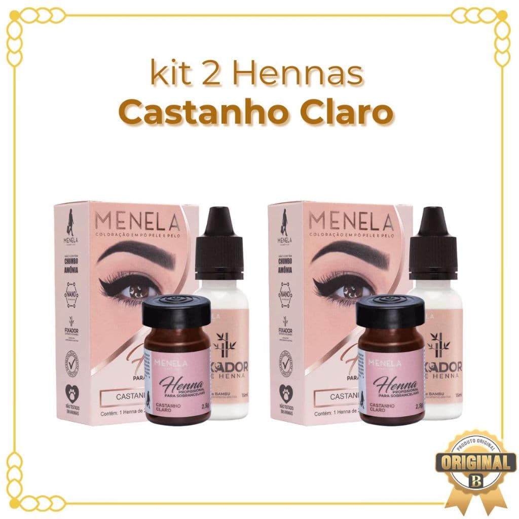 Kit 2 Hennas Castanho Claro Para Design De Sobrancelhas Menela