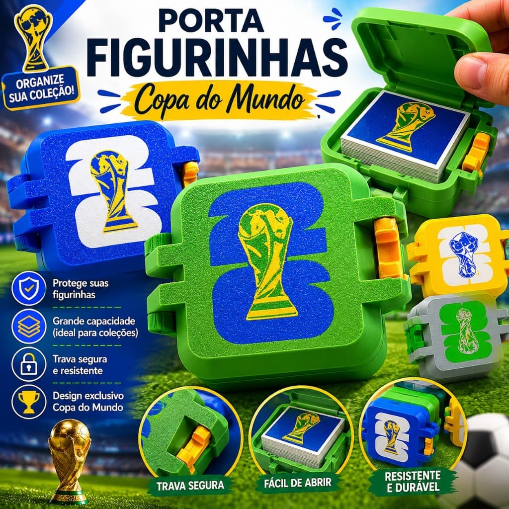 Porta Figurinha p/ Álbum Copa do Mundo 2026 - Caixa de Figurinha - Estojo Organizador de Figurinha
