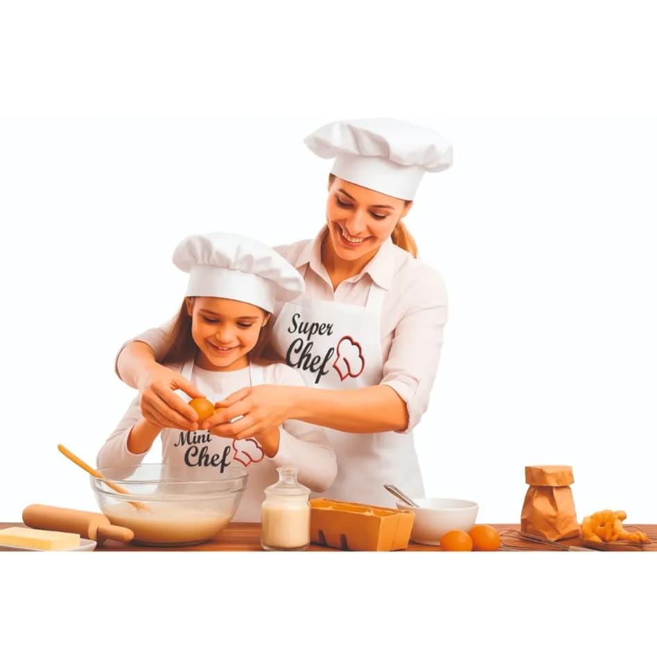 Avental com Touca Adulto e Infantil Chef e Super Chef
