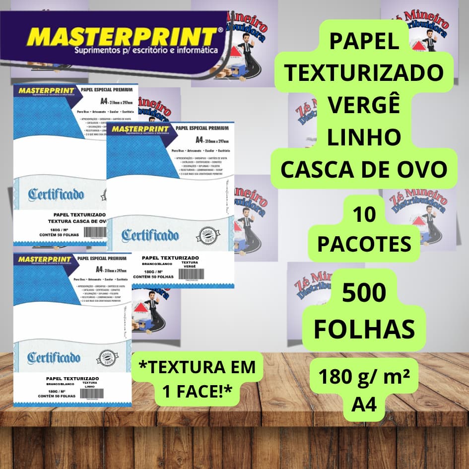Papel Texturas Linho Vergê Casca de Ovo 180g Masterprint Diplomata Branco Texturizado 500 FOLHAS
