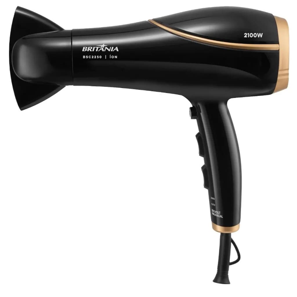 Secador De Cabelos Britânia BSC2250 3 Temperaturas Profissional Salão 2100W Ar Quente e Frio Bivolt