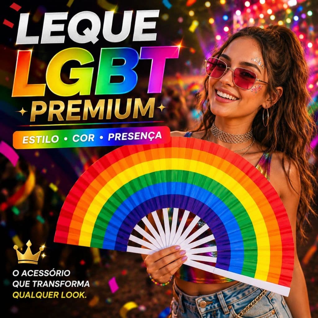 Leque LGBT Rainbow Arco-íris Premium 63cm Grande Colorido Festival Pride Show Praia