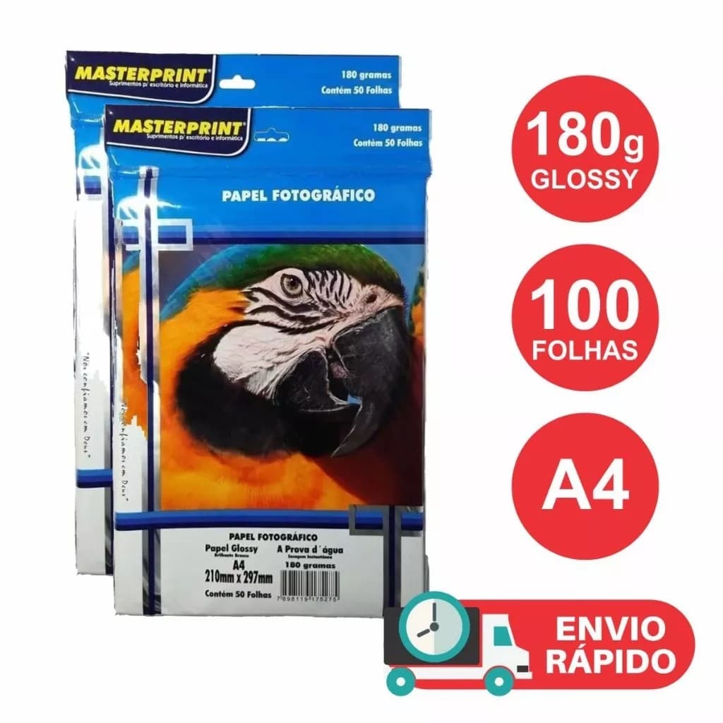 Papel Fotográfico Glossy 180gr Kit 100 Folhas A4 À Prova D'água