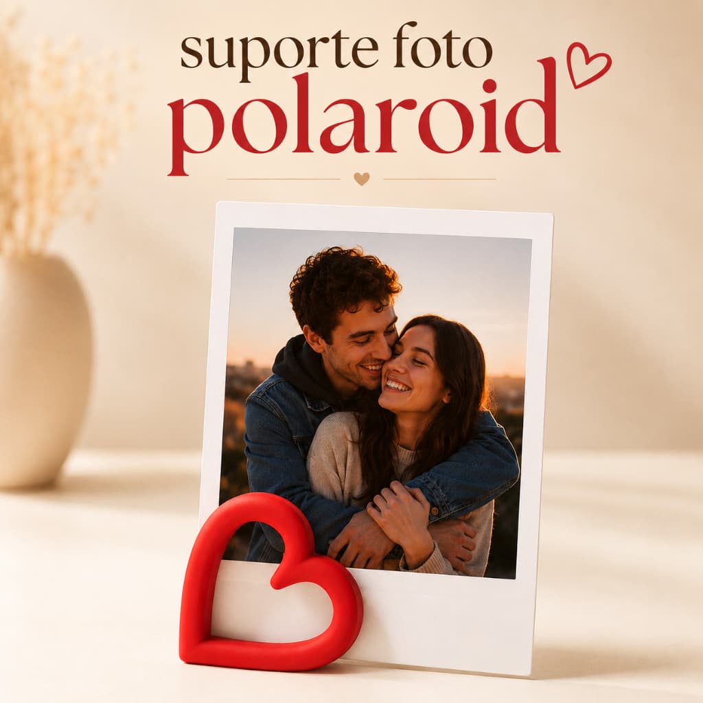 Kit Suporte para Foto Polaroid Love e Coração — Presente Criativo para Dia dos Namorados