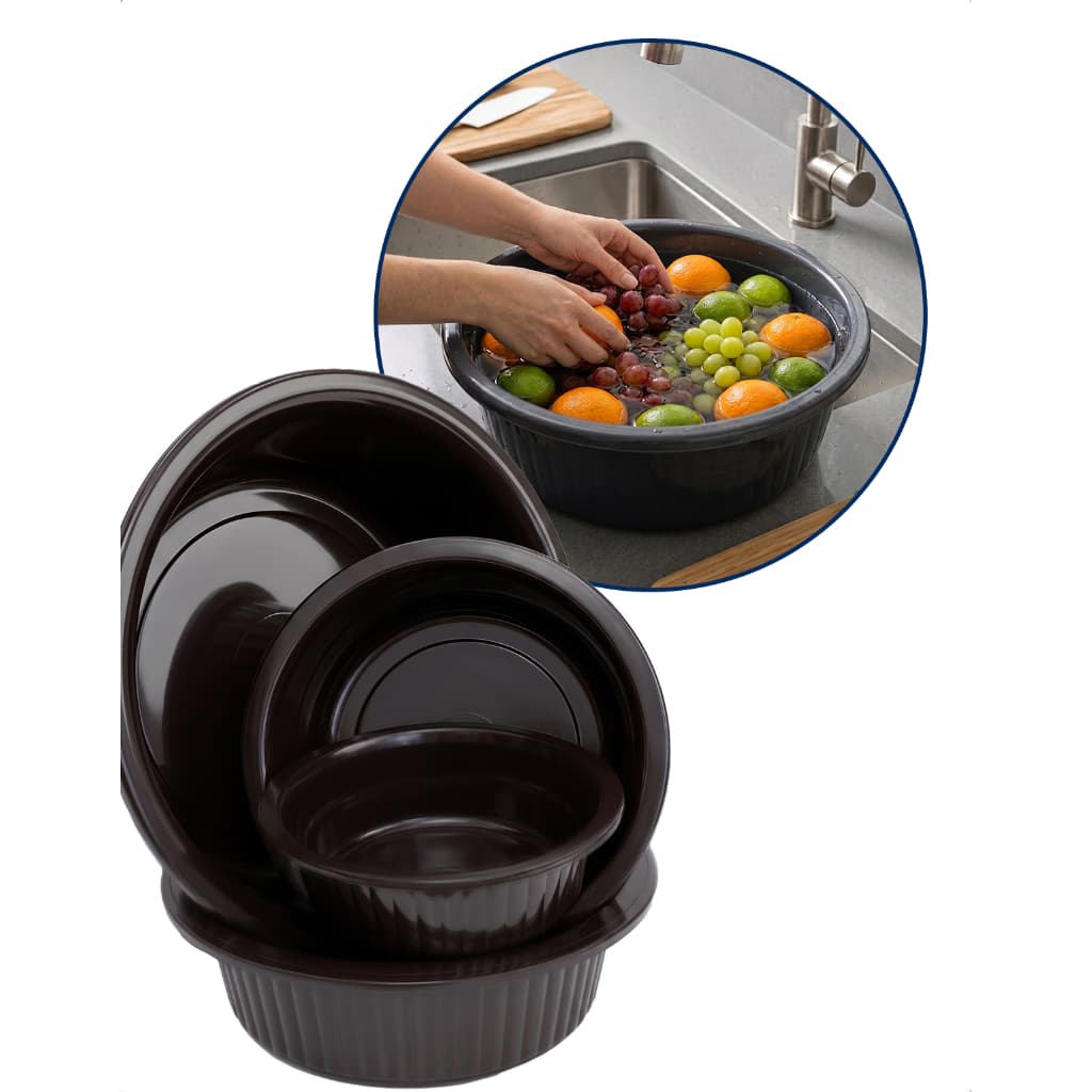Kit 4 Bacias Plástico Reforçada e Resistente Canelada Pequena Media Grande Cozinha e Lavanderia