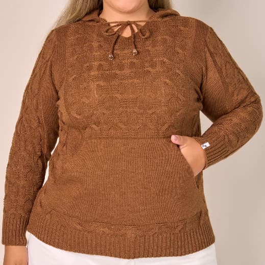 Blusa Agasalho Feminina Plus Size Tricot Premium Capuz Bolsos Estilosa Mariá Mariotti - 20495