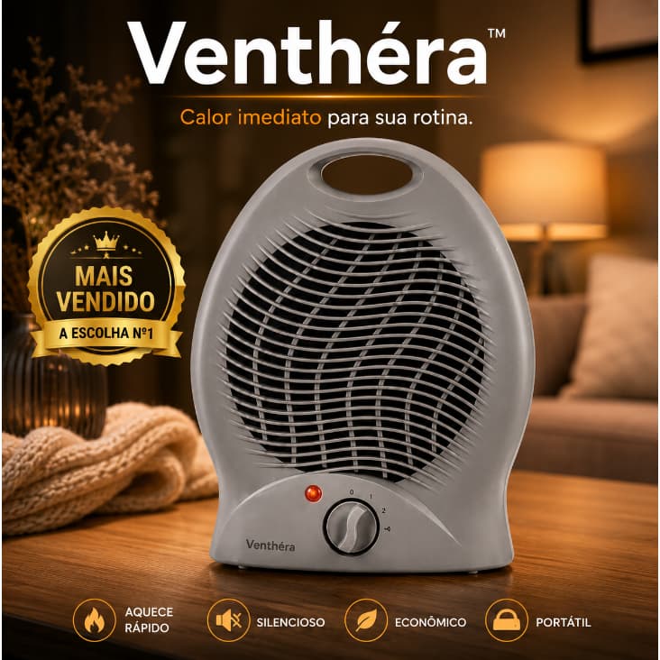 Aquecedor Elétrico Venthéra™ 2000W Portátil Silencioso Compacto Termoventilador Cinza - 220V
