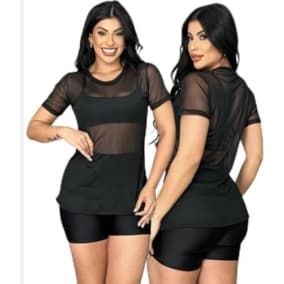 Blusa Tule Fitness Feminina Premium Transparente Toque Macio