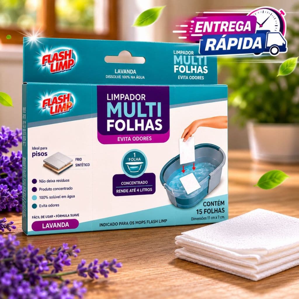 FlashLimp Limpador Em Folhas Evita Odores 15 Folhas Perfumado Lavanda