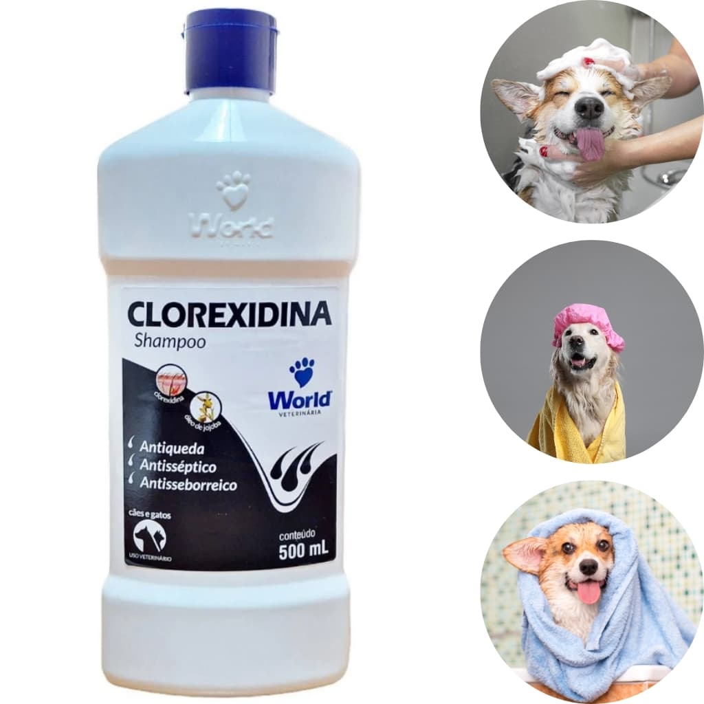 Shampoo Clorexidina Pet 500ml Antisséptico Cães e Gatos Antiqueda Antifúngico Antisseborreico