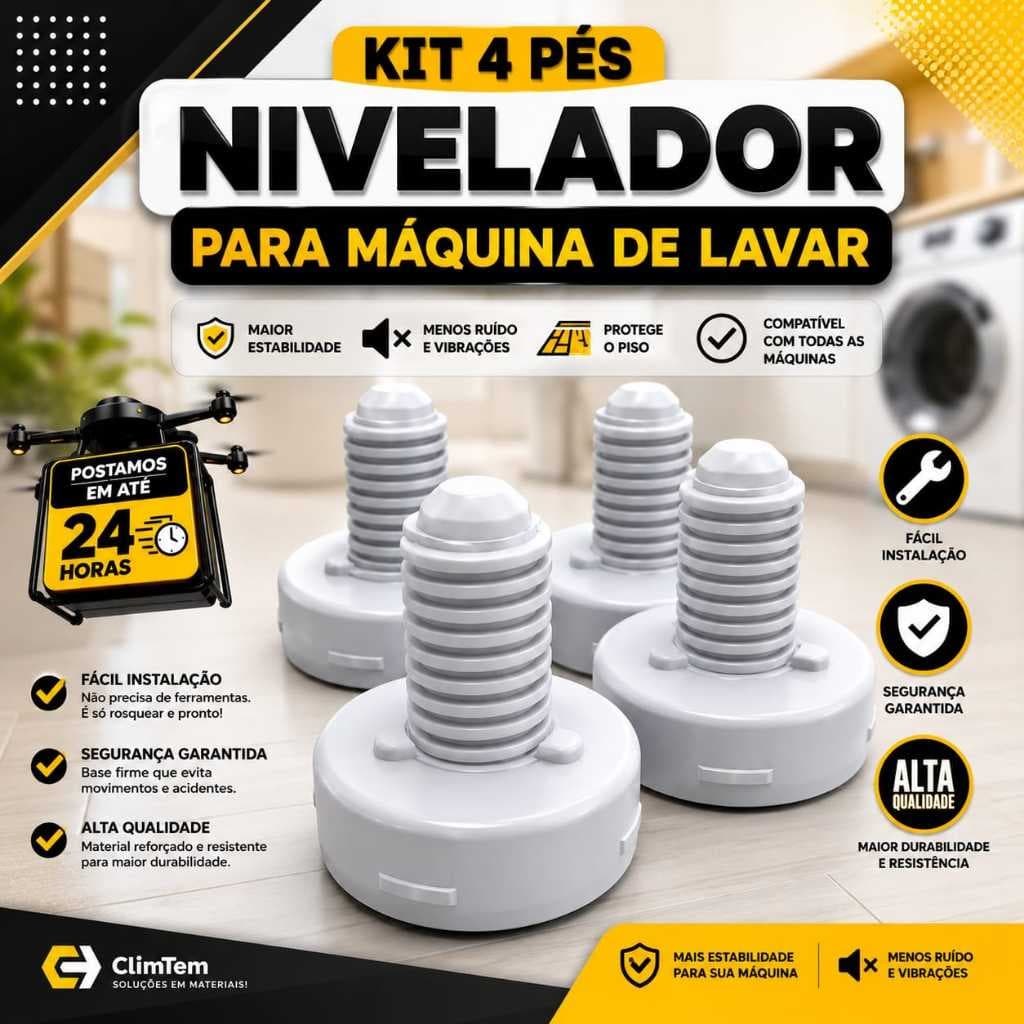 Kit 4 Pés Niveladores para Máquina de Lavar Electrolux Antivibração Ajustável Pezinhos Base Universal Lavadora