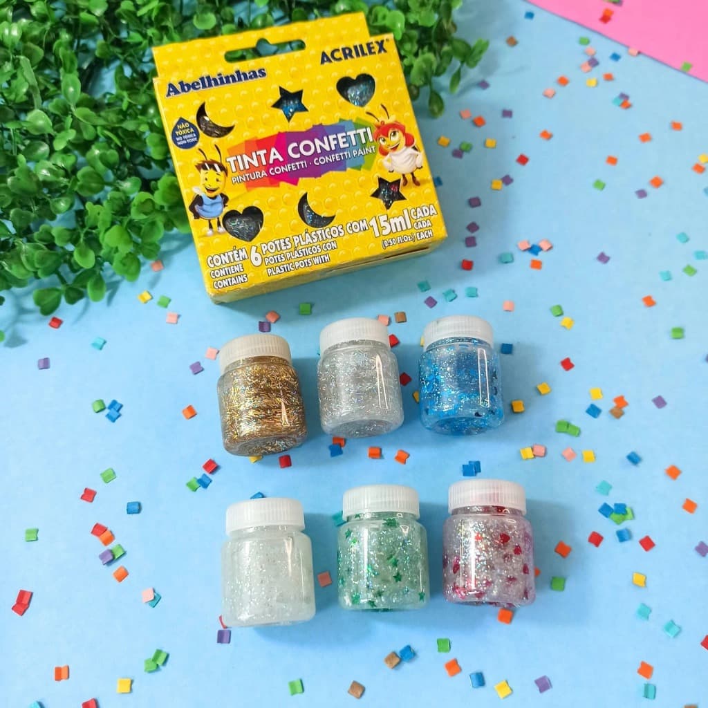 Tinta Confetti Acrilex Glitter Mágico – Kit 6 Cores