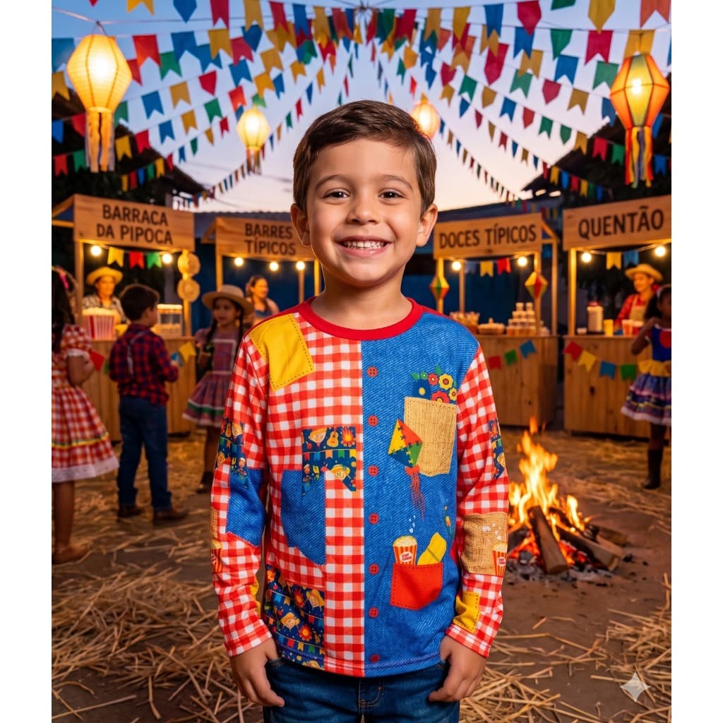 CAMISA FESTA JUNINA CAIPIRA INFANTIL XADREX BONITA CAMISETA JUNINO MENINO