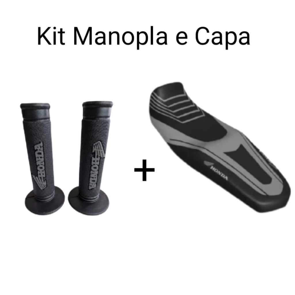 Kit Capa de Banco para Moto e Manopla Punho Luva Diamante Personalizada Honda Cinza