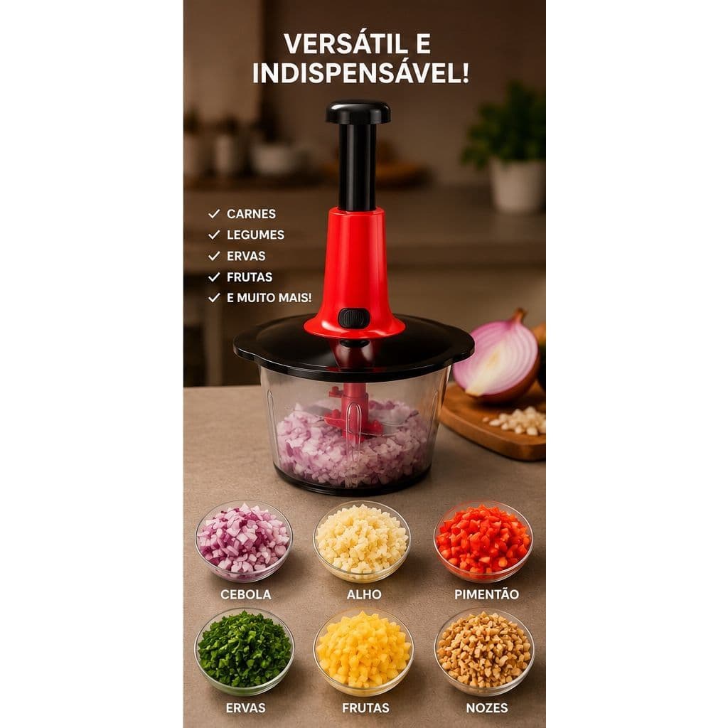 Processador de alimentos Três Lâminas Mixer e Trava de Segurança Manual 1.5L