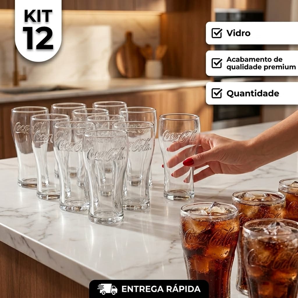 Kit Jogo de12  Copos Coca-cola 300ml Contour Nadir Vidro Transparente Clássico