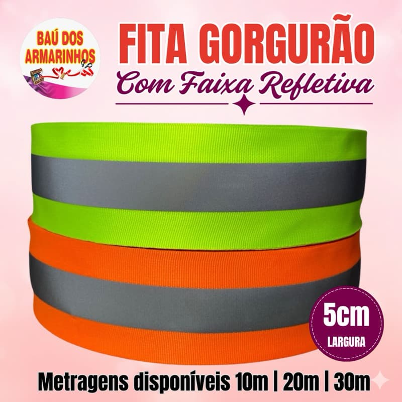 Fita Refletiva Gorgurão 5cm - 10m | 20m | 30m - Faixa de Segurança p/ Uniformes, Mochilas e Colete Refletivo