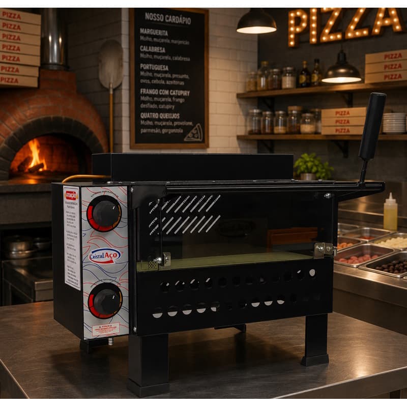 Forno De Pizza Industrial A Gás 68x48 Cristal Aço Profissional 1 Pizza Grande