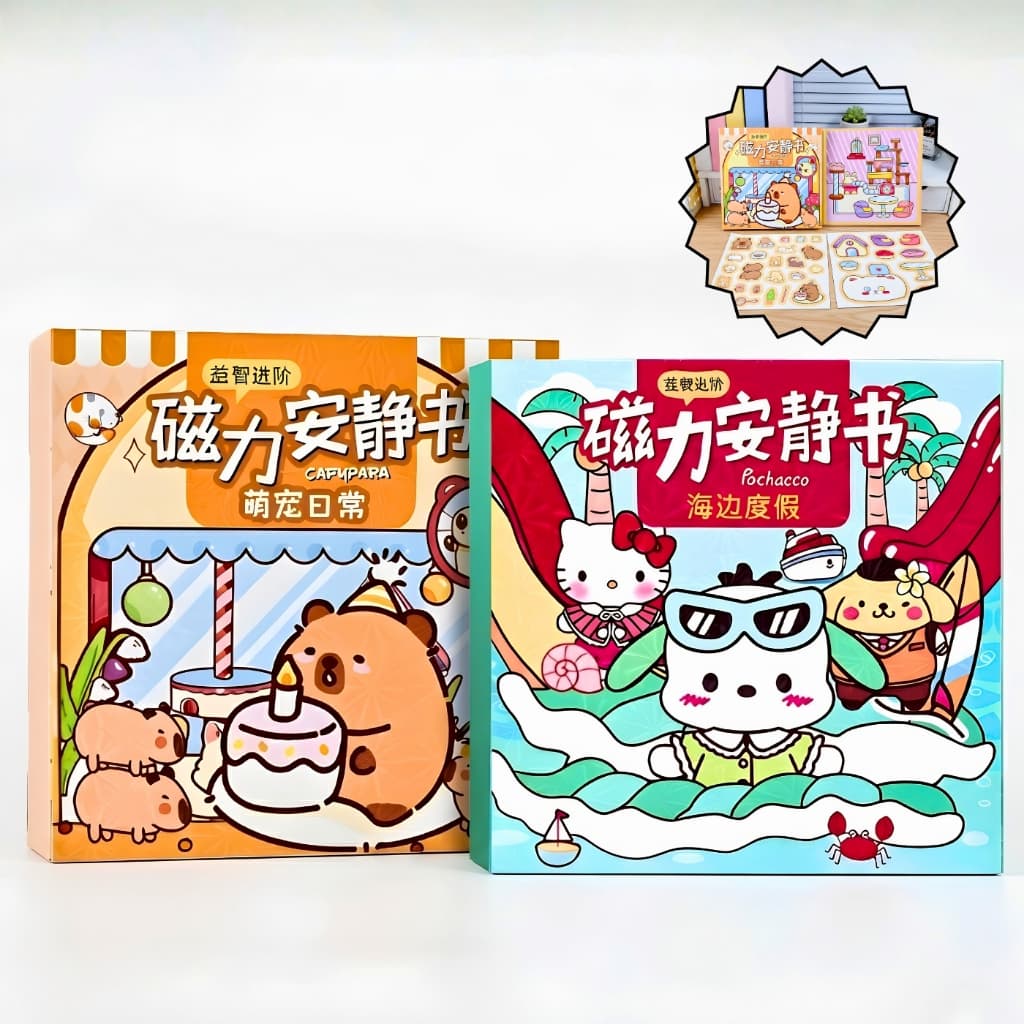 Livro Magnético Infantil capivara ou Hello Kitty, c/imãs Interativos, Figuras, Educativo, c/Adesivos