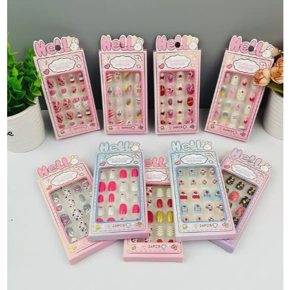 Kit 12/24/48 Unhas Postiças Infantis Decoradas Personagens Fofos Coloridas para Crianças