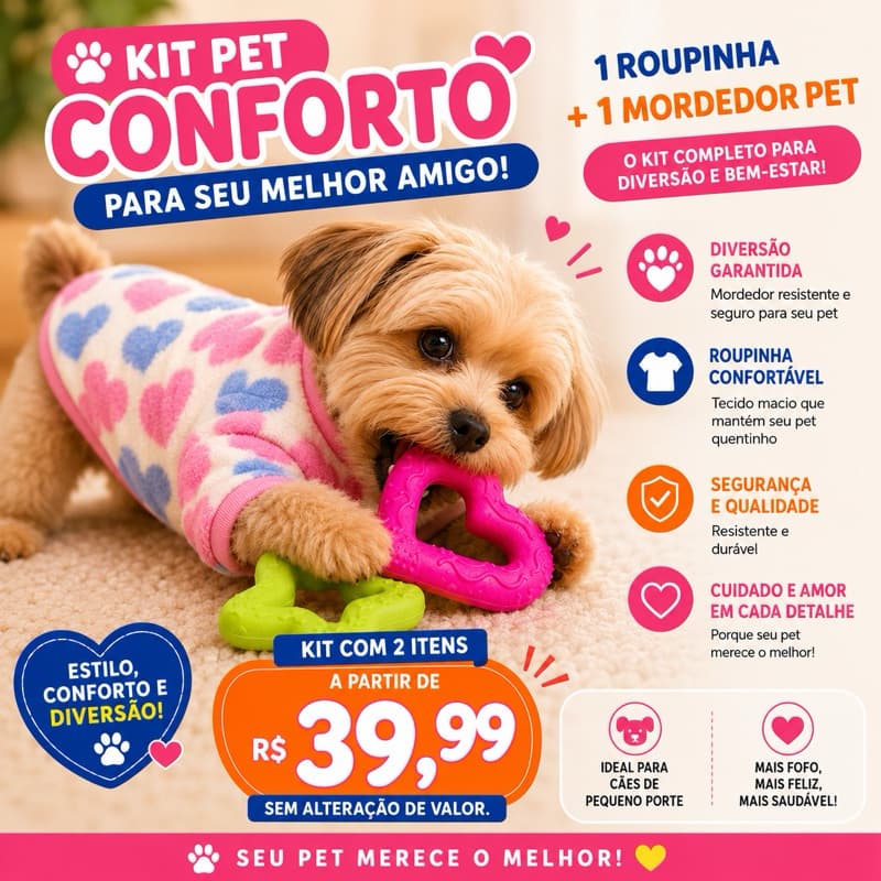 1 Roupinha pet + 1 Mordedor Pet   - Brinquedo pet - acessório pet - Roupa pet.