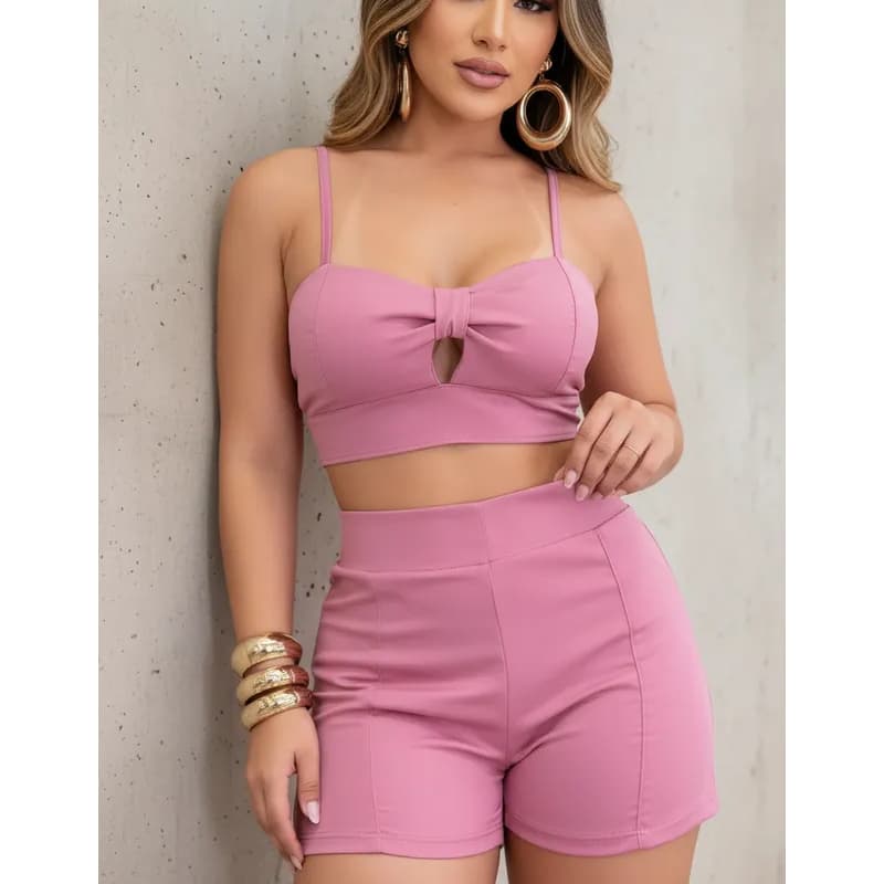 Conjunto Feminino Alfaiataria Cropped E Short Cintura Alta - Universo Fitness 👑