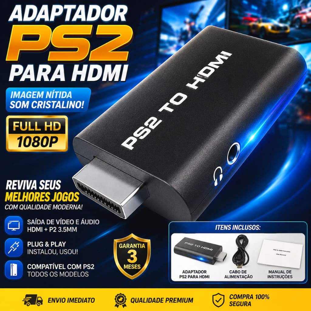 Adaptador Conversor Ps2 Para Hdmi Audio Video Plug & Play Full Hd 1080p