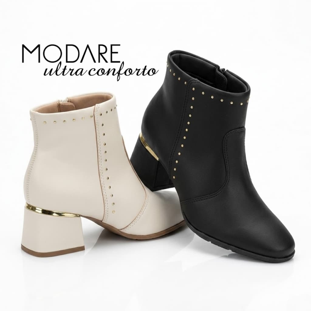 Bota Feminina Modare Cano Curto Salto Confortável Acolchoada Casual Dia a Dia Salto Bloco Médio