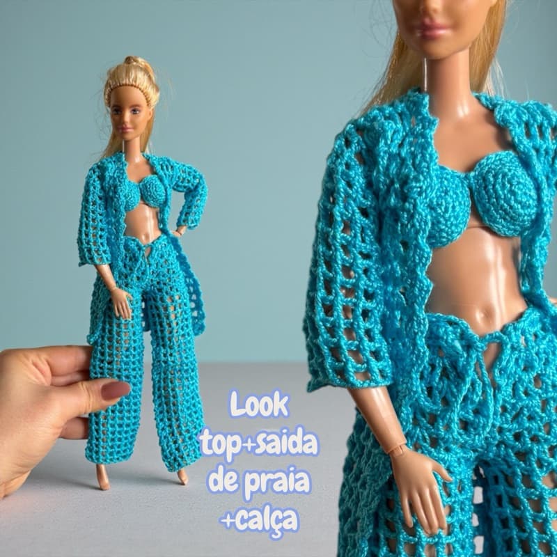LOOK BLUSA CALÇA CROCHÊ Roupas para boneca roupinhas croche   doll boneca 30cm roupa boneca boneca 30cm doll