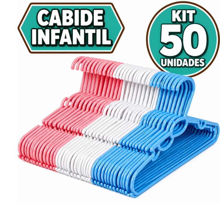 Kit 50 Cabide Infantil Bebê Plastico Reforçado