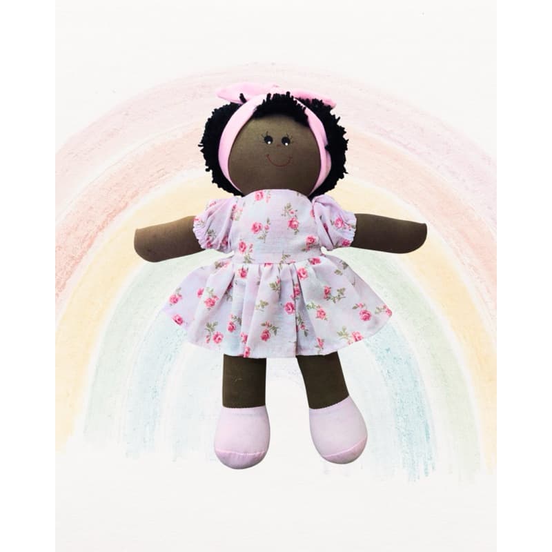 Boneca de pano negra 30 cm com tiara negra preta
