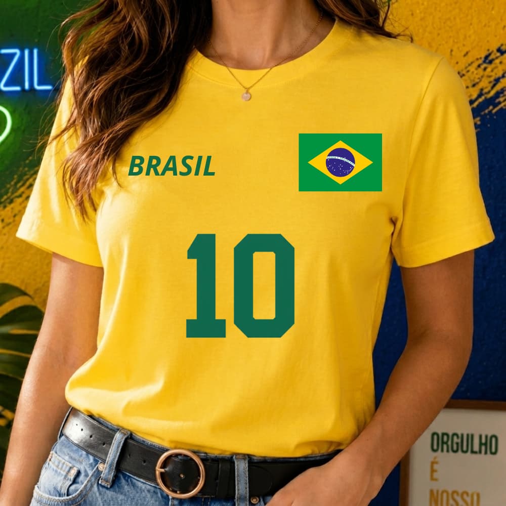 Camiseta Estampada Copa Brasil 10 Algodão Casual Blusa T-Shirt