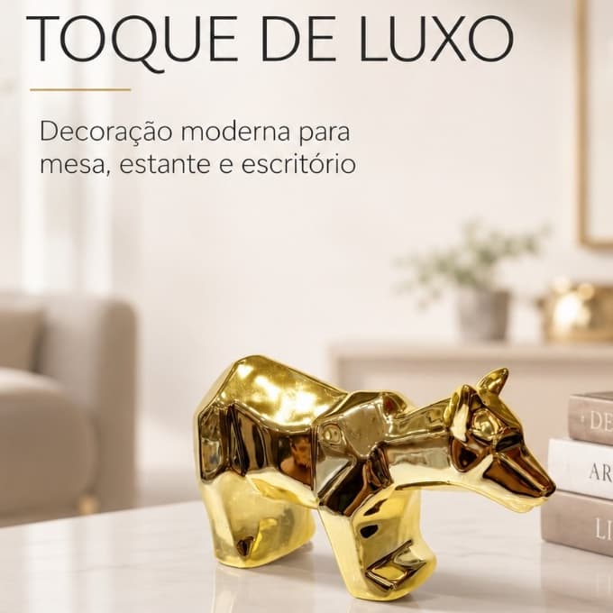 Escultura Decorativa Raposa Decorativa Dourada Estatueta Decorativa Enfeite de Mesa Estilo Geométrico