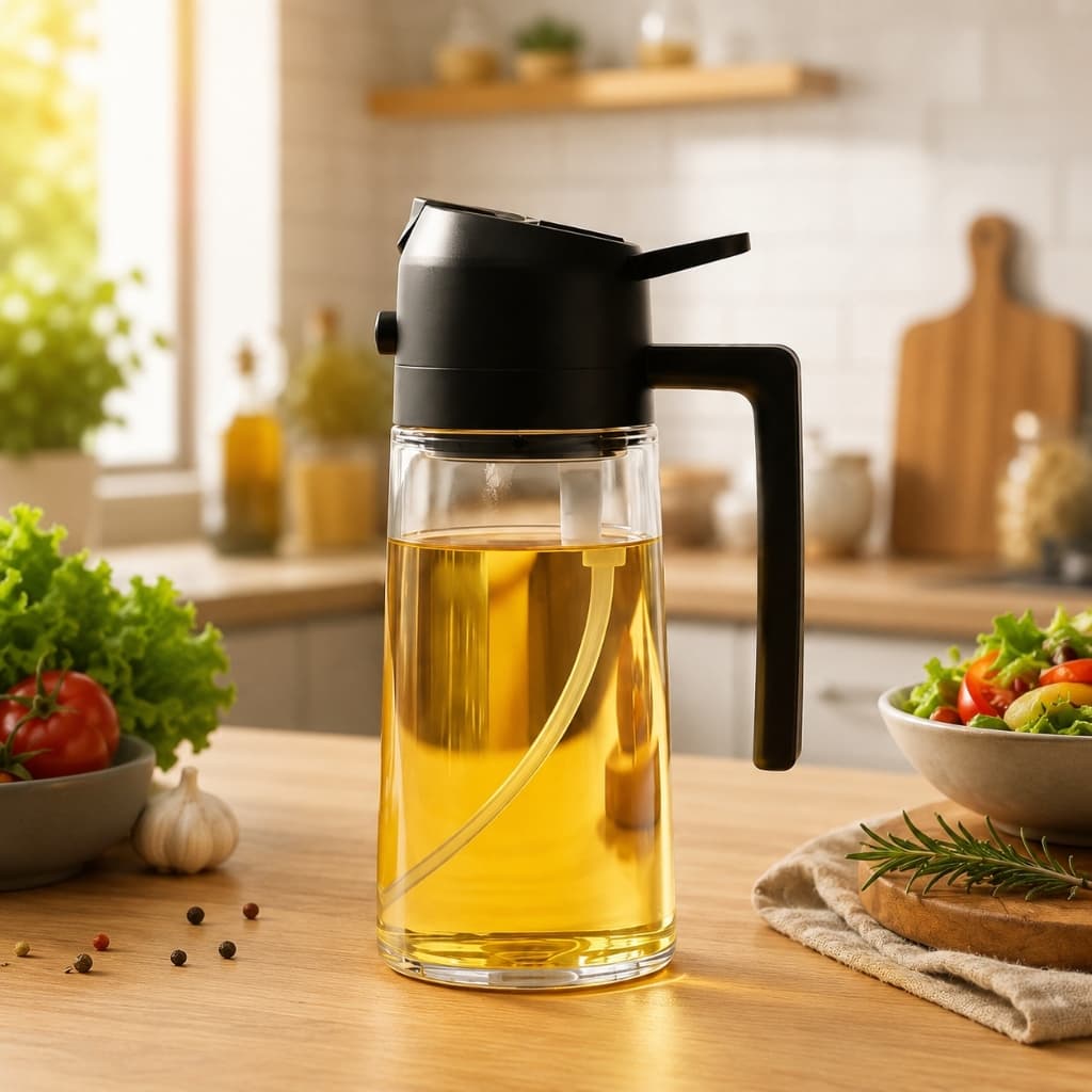 Galheteiro Vidro 470ml Bico Dosador Azeite Vinagre Óleo Molhos Tampa Inox Dispenser Cozinha Gourmet