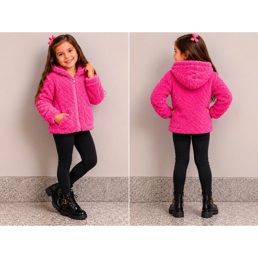 Casaco Infantil Menina Teddy Pelúcia Roupa de Inverno Fashion