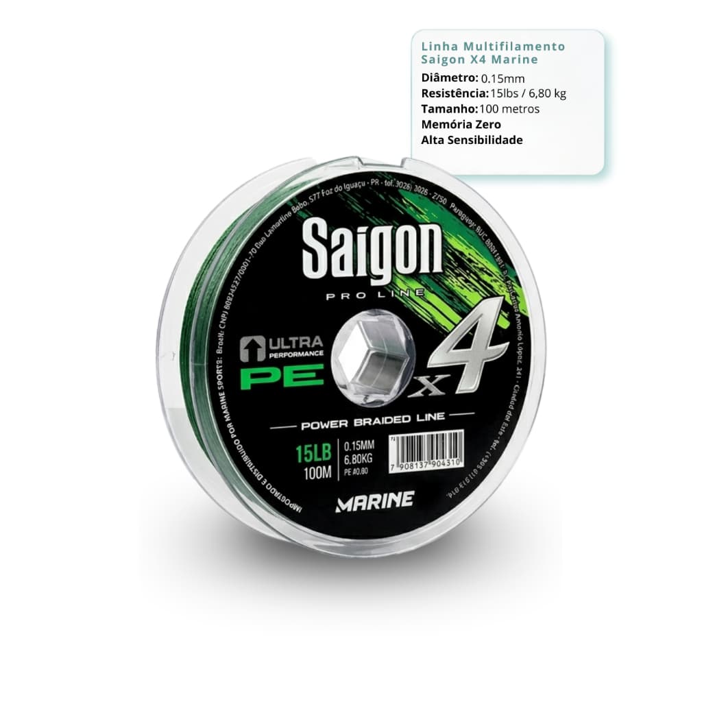 Linha Multifilamento Marine Sports Saigon X4 Verde 0,15mm 15lbs 100m