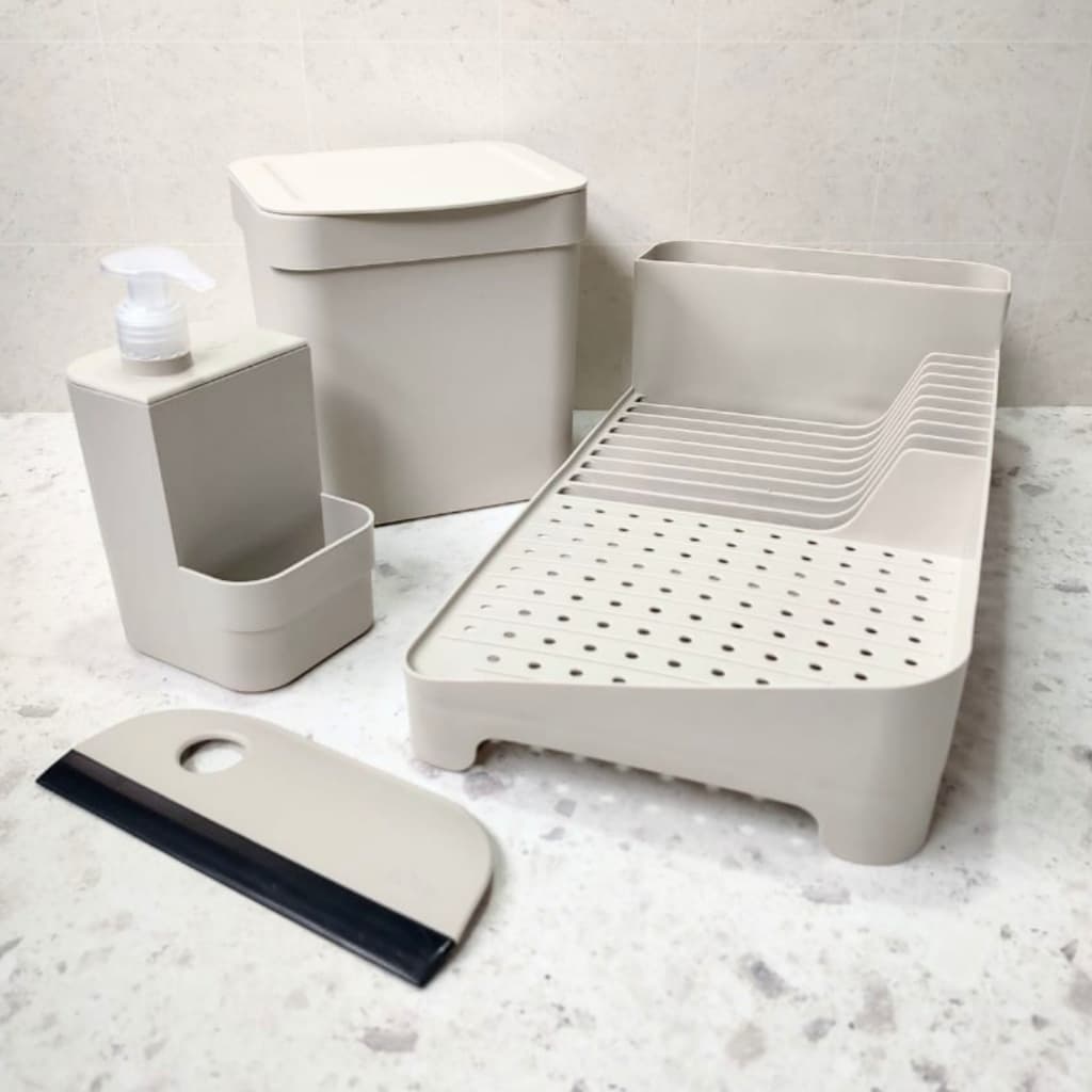 Kit Pia com Escorredor Louça Lixeira 2,5L Dispenser Detergente suporte esponja Rodinho Cinza ou Bege